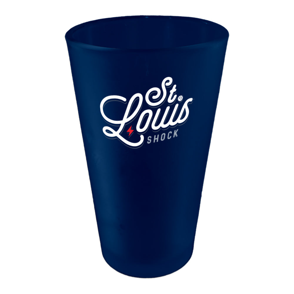 16oz Team Color Frosted Pint Glass, Navy, Direct Print, St. Louis Shock Vintage Logo