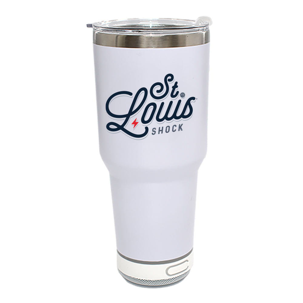 30oz Bluetooth Tumbler, White, Direct Print, Vintage Design, St. Louis Shocks